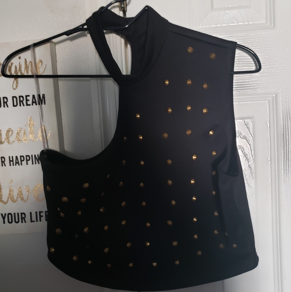 A black halter crop top